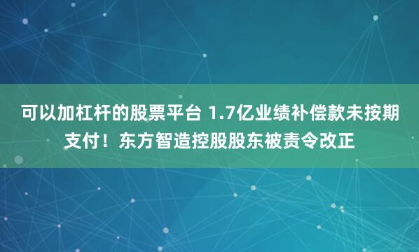 可以加杠杆的股票平台 1.7亿业绩补偿款未按期支付！东方智造控股股东被责令改正
